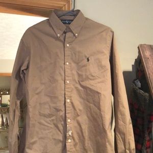 Brown polo button up, tags still on